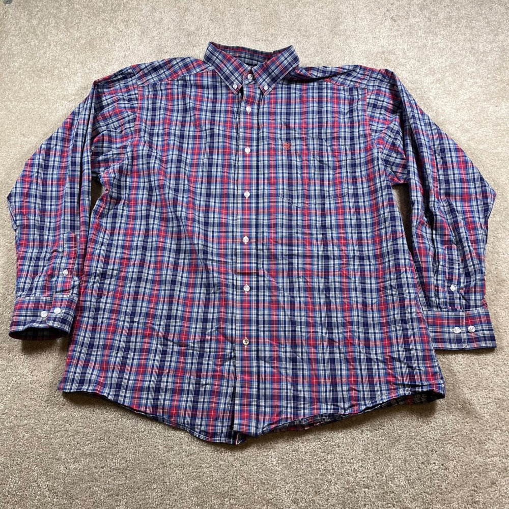 Ariat Button Down Shirt Mens XL Blue Red Plaid Pro Series Long Sleeve Mesh Yoke